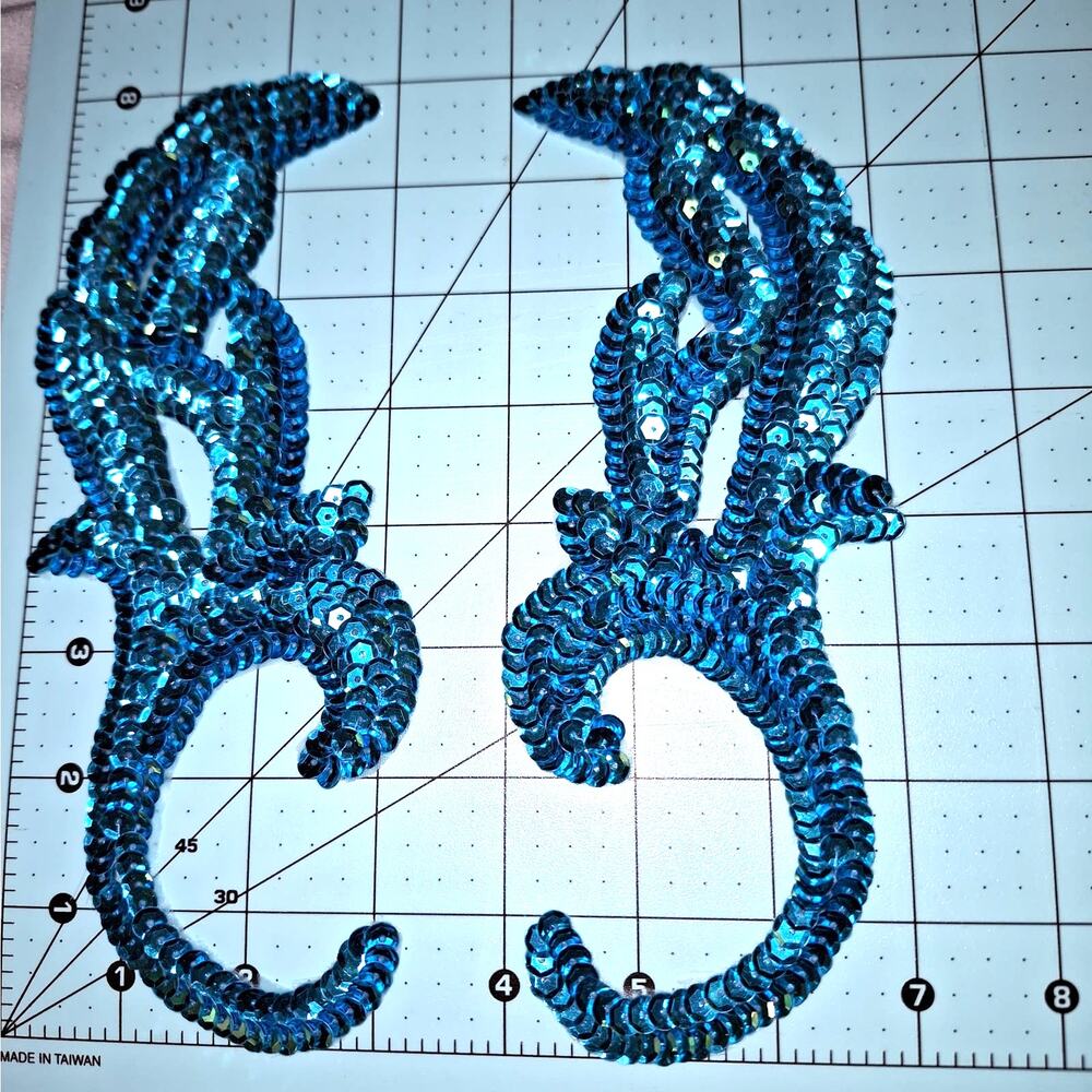 Turquoise applique sequin mirror pair